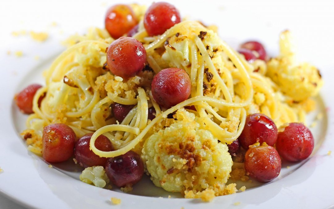 Roasted Grape Linguine with Cauliflower Gratin