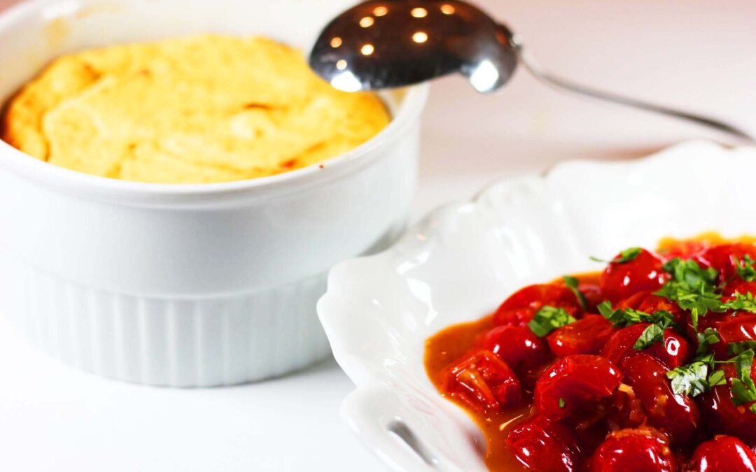 Baked Ricotta Soufflé with Cherry Tomato Vinaigrette