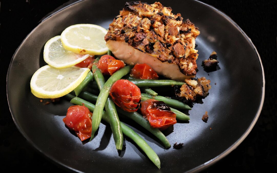 Cod Fillets with Tangy Puttanesca Sauce and a Spiced Toasted Crust