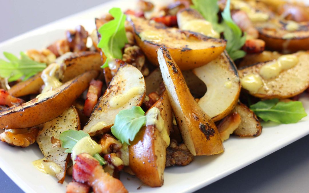 Sautéed Pears with Bacon and Mustard Dressing