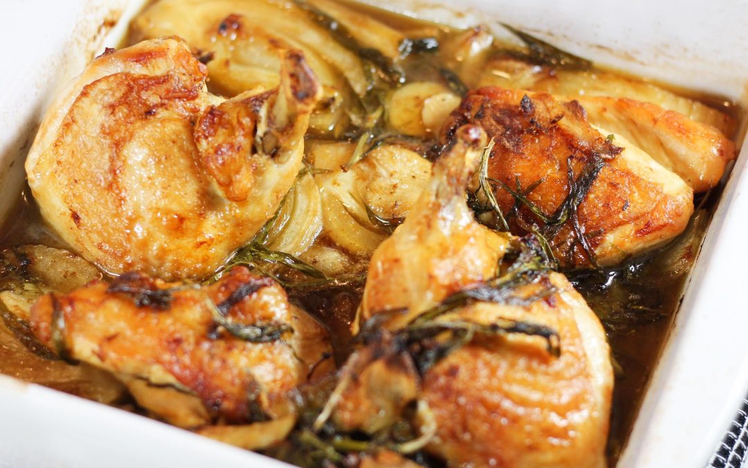 Roast Chicken with Braised Fennel, Tarragon and Lemon