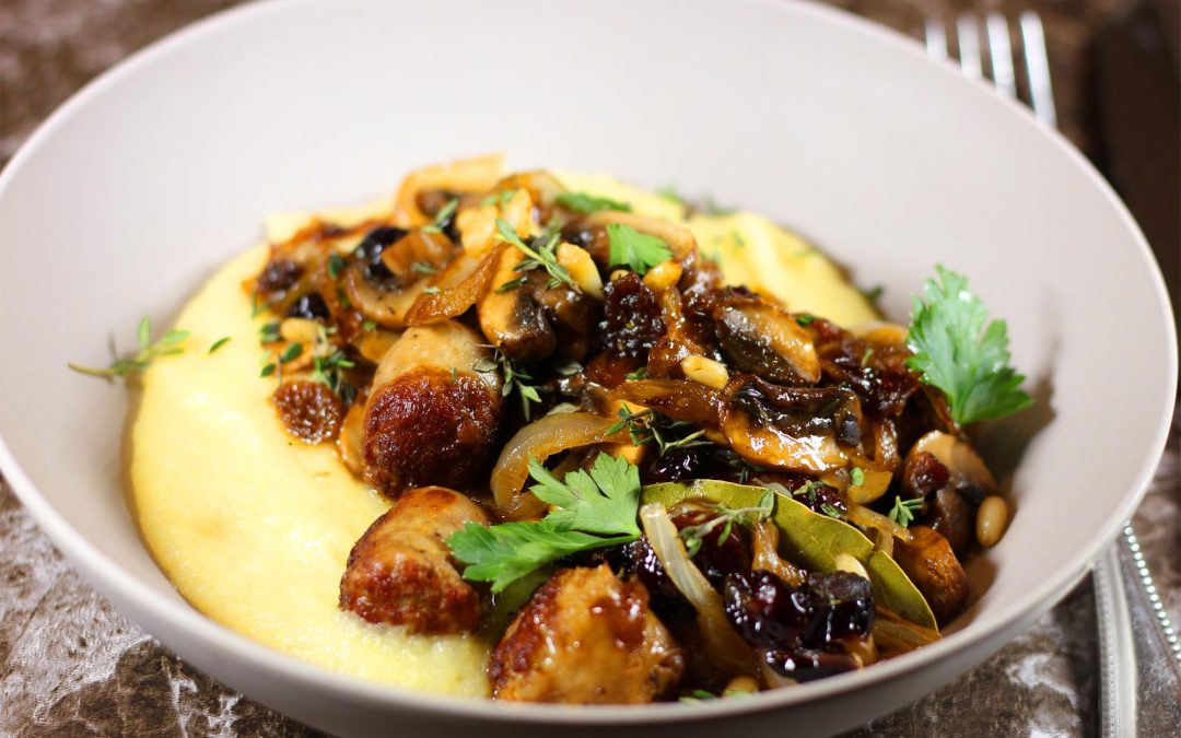 Spanish Sausage, Mushroom, Onion with Glazed Raisins and Pine Nuts