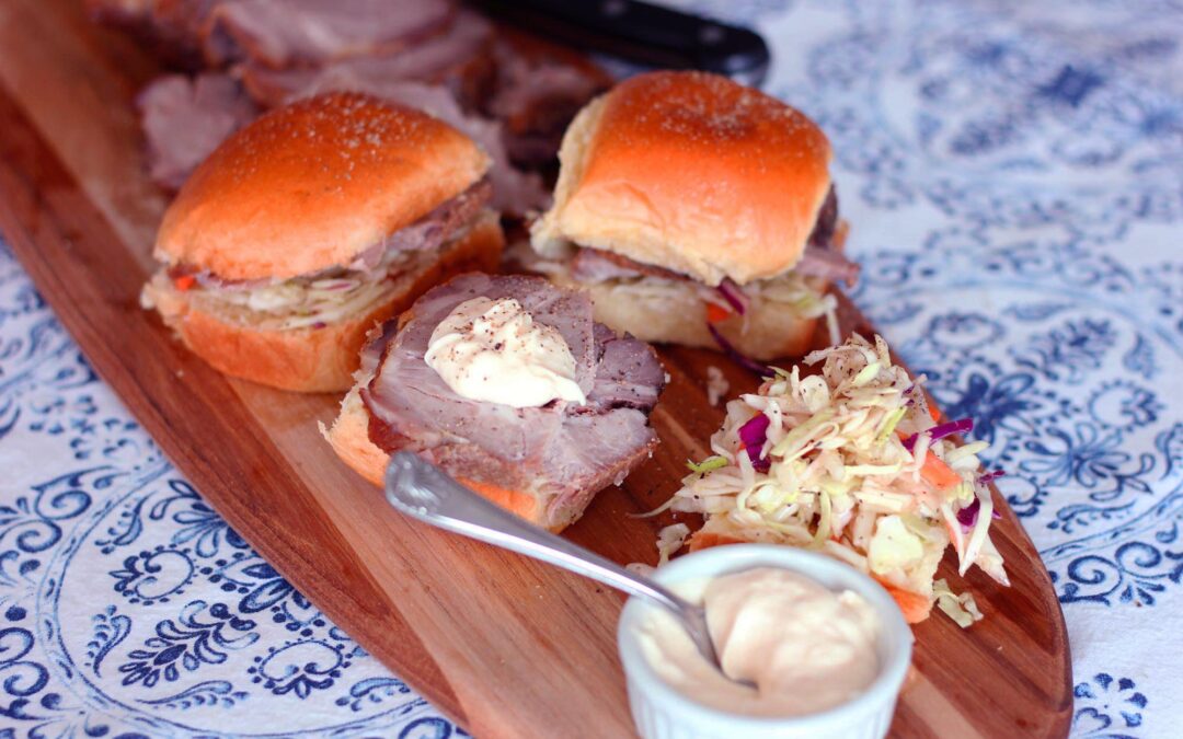 Roast Pork Sliders with Three-Cabbage Slaw