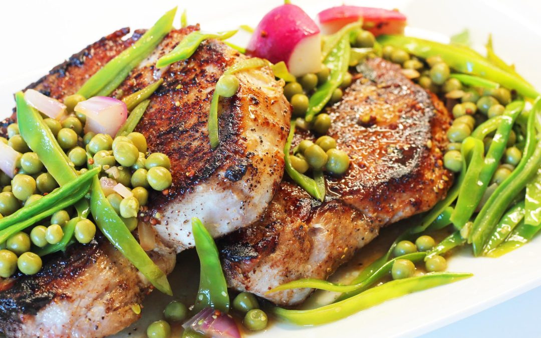 Pan Seared Pork Chops with Spring Vegetables