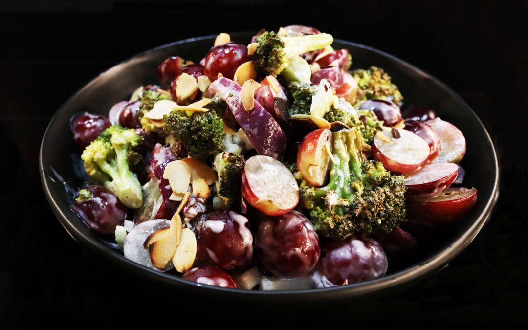 Roasted Broccoli, Red Onion and Grape Salad