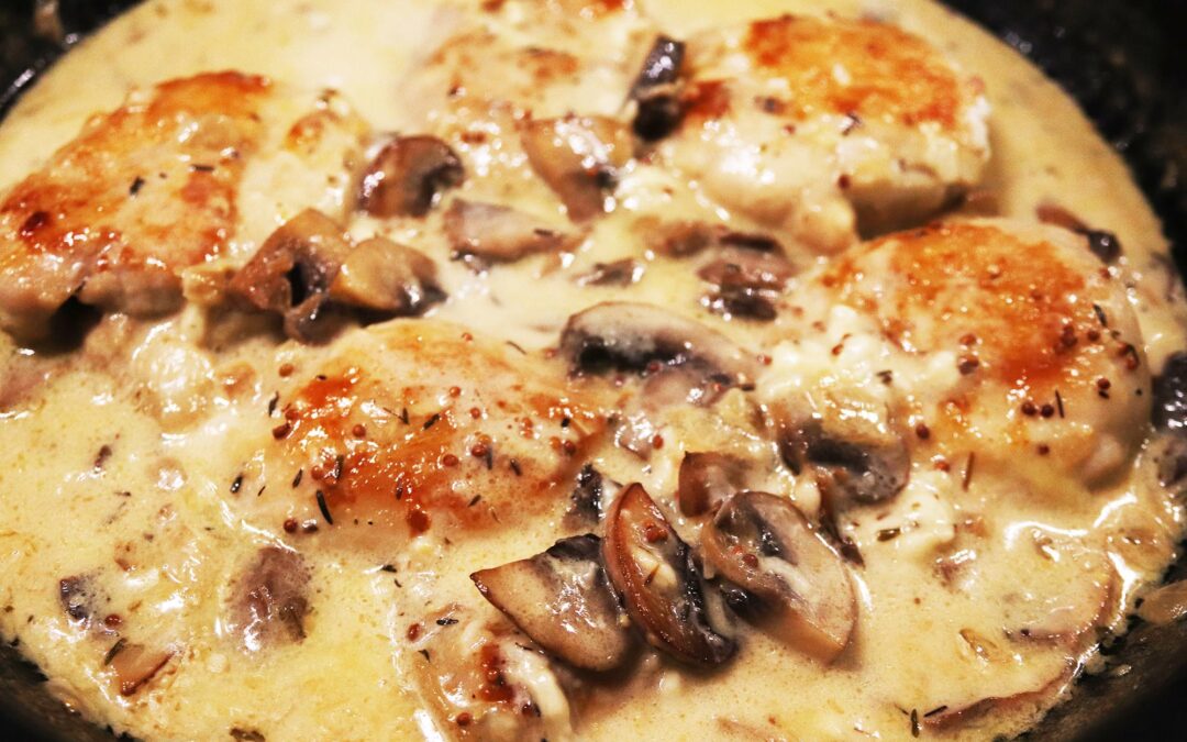 Chicken and Mushrooms in Creamy Asiago and Mustard Sauce