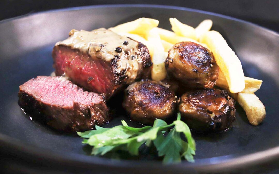 Pan Seared Petit Tender with Peppercorn Sauce