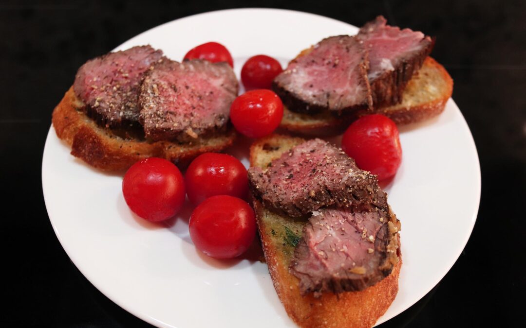 Perfect Rare Steak on Toasted Garlic Bread
